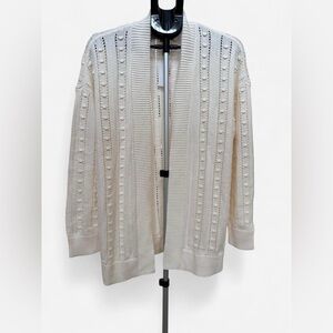 LOFT Cream Textured Open-Front Cardigan